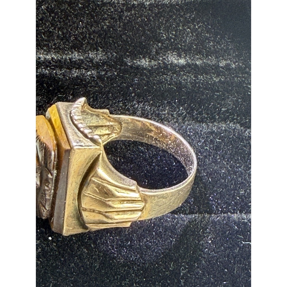 Vintage 10K Yellow Gold Tiger Eye Roman Warrior Cameo Intaglio Ring Sz 7 6g - Picture 5 of 10